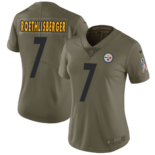 Nike Steelers #7 Ben Roethlisberger Olive Women's Stitched NFL Limited Salute to Service Jersey - Click Image to Close